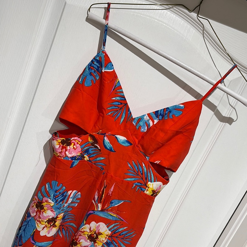 Red Floral Spaghetti Strap pants suit